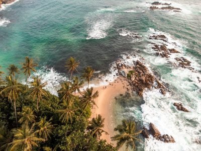 Aerial Sunset Photo of Secret Beach close to Mirissa in South Sri Lanka